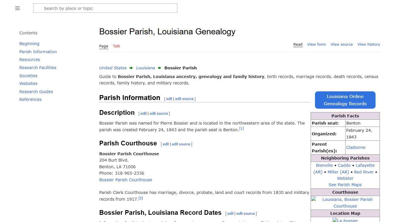 Bossier Parish, Louisiana Genealogy • FamilySearch